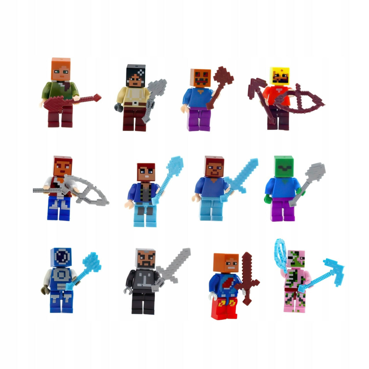 ⚡🎁✨KLOCKI MINECRAFT FIGURKI 12 SZTUK AKCESORIA ZESTAW FIGUREK DLA DZIECI PREZENT